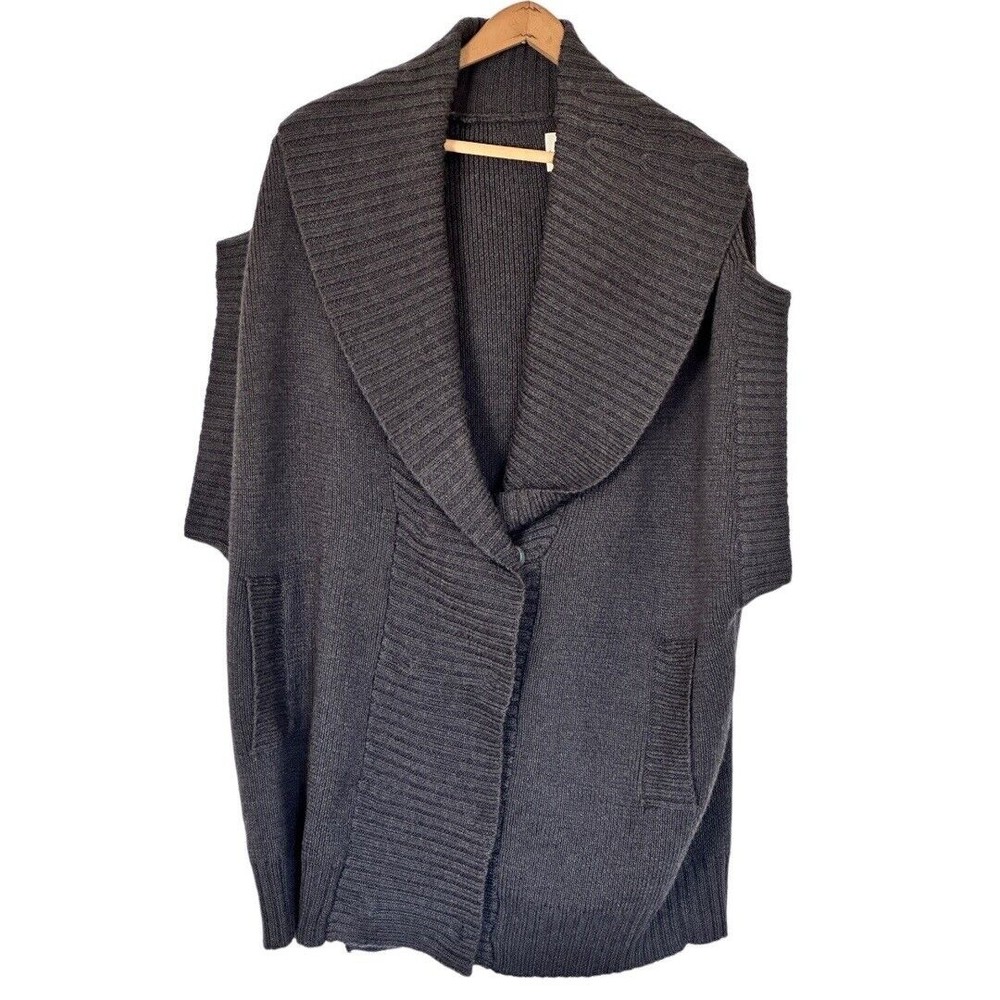 Haute Hoodie oversized merino wool snap front grandpa cardigan gray sz XS/S